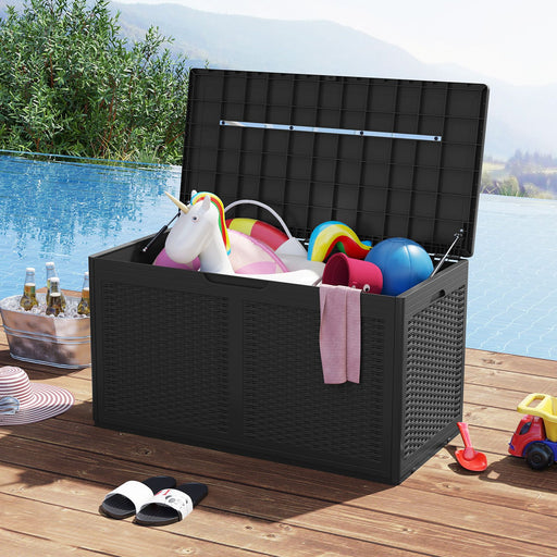 380L Outdoor Storage Deck Box – Resin Garden Storage Chest with Lockable Lid & Wheels