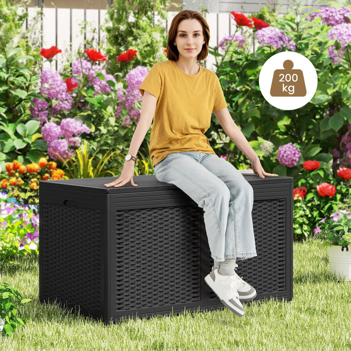 380L Outdoor Storage Deck Box – Resin Garden Storage Chest with Lockable Lid & Wheels