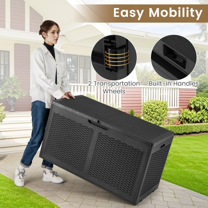 380L Outdoor Storage Deck Box – Resin Garden Storage Chest with Lockable Lid & Wheels