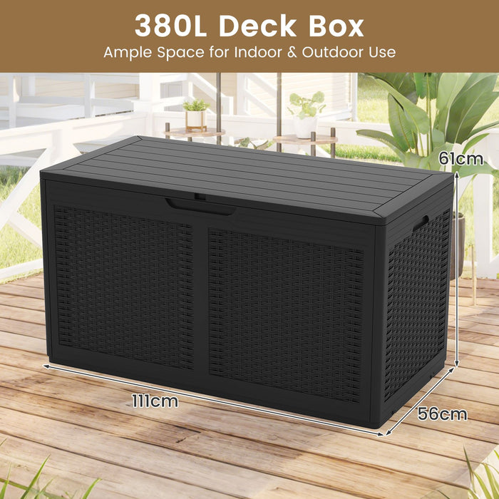 380L Outdoor Storage Deck Box – Resin Garden Storage Chest with Lockable Lid & Wheels