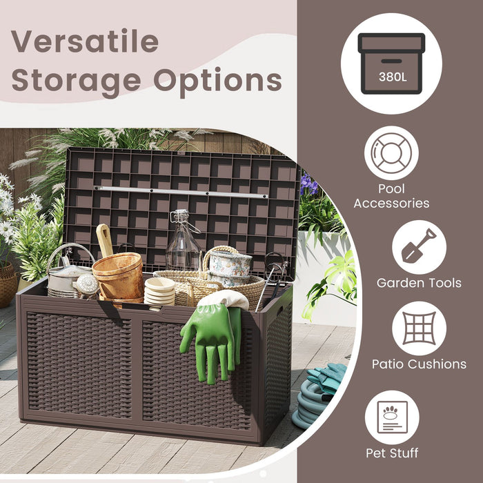 380L Outdoor Storage Deck Box – Resin Garden Storage Chest with Lockable Lid & Wheels