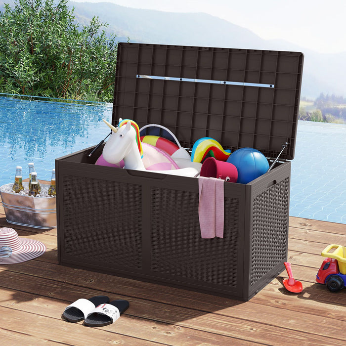 380L Outdoor Storage Deck Box – Resin Garden Storage Chest with Lockable Lid & Wheels