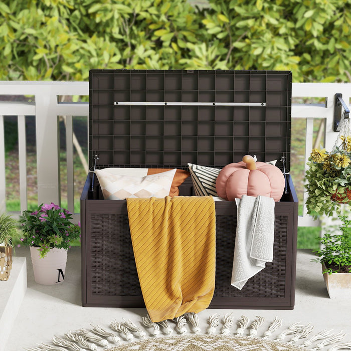 380L Outdoor Storage Deck Box – Resin Garden Storage Chest with Lockable Lid & Wheels