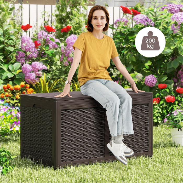 380L Outdoor Storage Deck Box – Resin Garden Storage Chest with Lockable Lid & Wheels