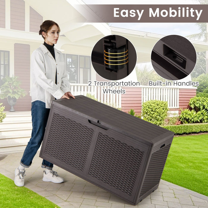 380L Outdoor Storage Deck Box – Resin Garden Storage Chest with Lockable Lid & Wheels