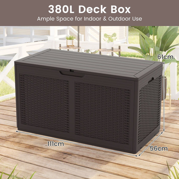 380L Outdoor Storage Deck Box – Resin Garden Storage Chest with Lockable Lid & Wheels