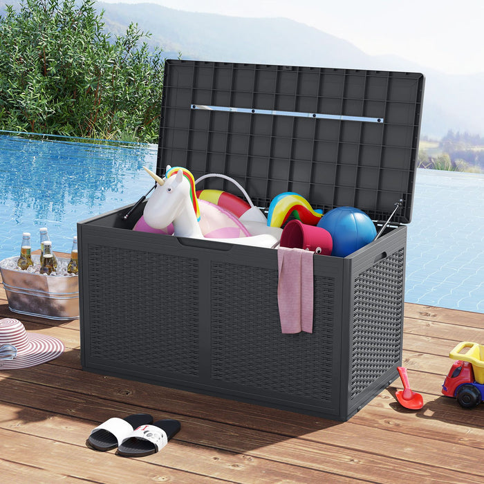 380L Outdoor Storage Deck Box – Resin Garden Storage Chest with Lockable Lid & Wheels