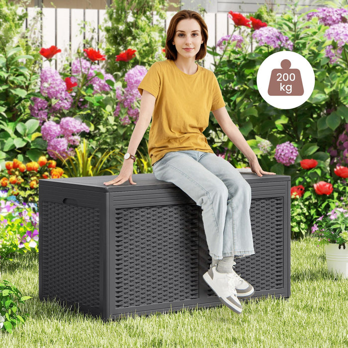 380L Outdoor Storage Deck Box – Resin Garden Storage Chest with Lockable Lid & Wheels