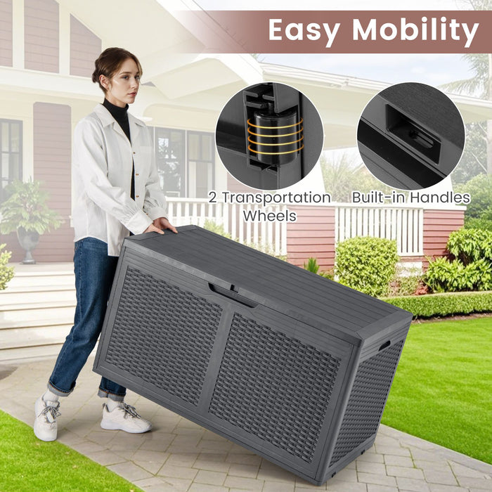 380L Outdoor Storage Deck Box – Resin Garden Storage Chest with Lockable Lid & Wheels