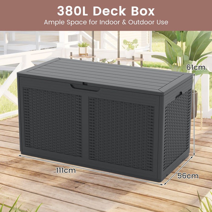 380L Outdoor Storage Deck Box – Resin Garden Storage Chest with Lockable Lid & Wheels