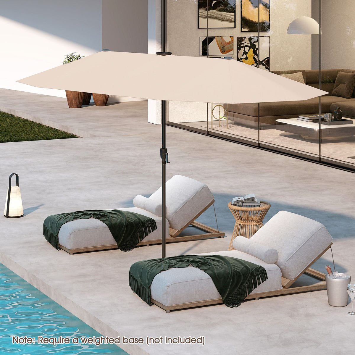 SEDOL 3.8m Extra-Large Double-Sided Patio Umbrella | 108 Solar-Powered LED Lights | Heavy-Duty Rectangular Market Parasol with Easy-Crank System and 180 GSM UV-Resistant Canopy