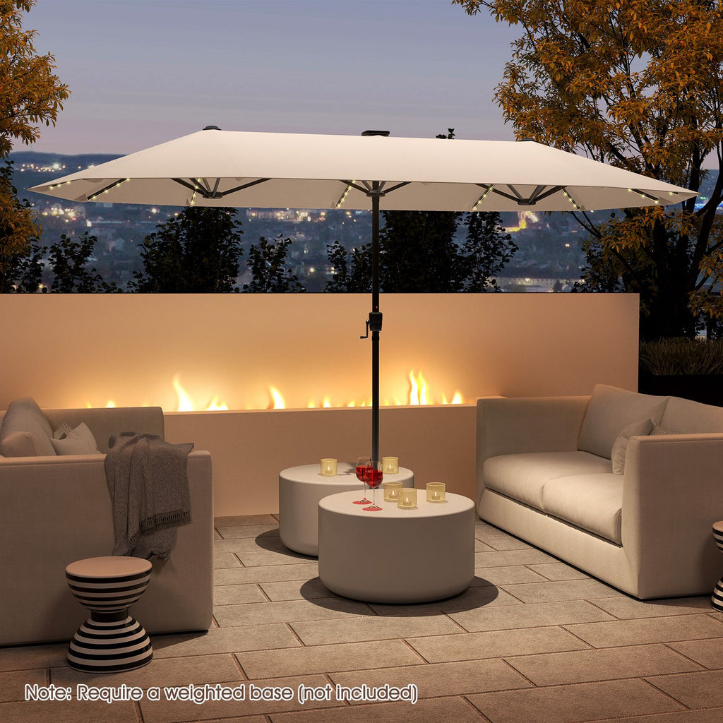 SEDOL 3.8m Extra-Large Double-Sided Patio Umbrella | 108 Solar-Powered LED Lights | Heavy-Duty Rectangular Market Parasol with Easy-Crank System and 180 GSM UV-Resistant Canopy
