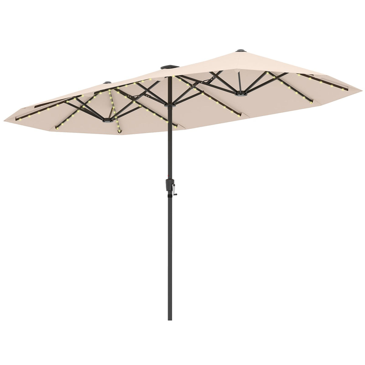 SEDOL 3.8m Extra-Large Double-Sided Patio Umbrella | 108 Solar-Powered LED Lights | Heavy-Duty Rectangular Market Parasol with Easy-Crank System and 180 GSM UV-Resistant Canopy