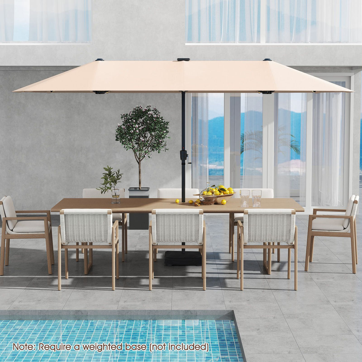 SEDOL 3.8m Extra-Large Double-Sided Patio Umbrella | 108 Solar-Powered LED Lights | Heavy-Duty Rectangular Market Parasol with Easy-Crank System and 180 GSM UV-Resistant Canopy