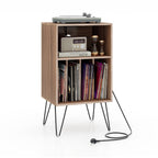 3-Tier Record Player Stand with Charging Station Shelf and 4 Dividers