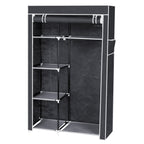 64" Portable Wardrobe – Foldable Clothes Storage Closet with Shelves & Hanging Rail (Grey)