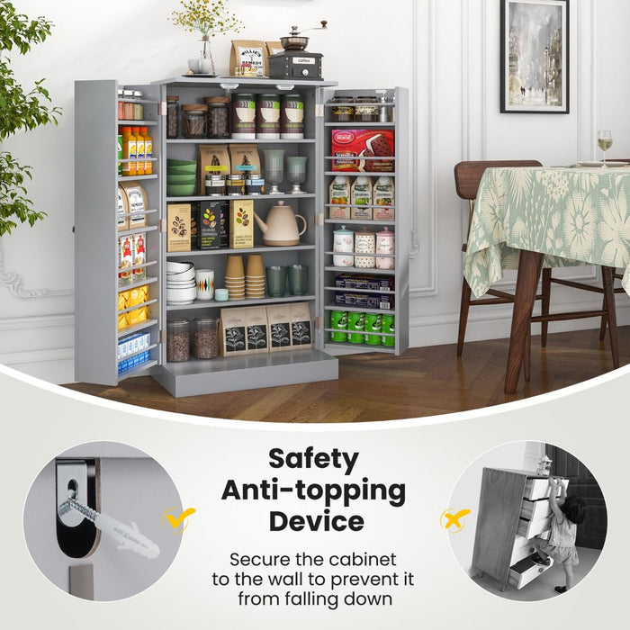 2-Door Pantry Cabinet with 6 Adjustable Shelves
