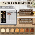 SEDOL 4 Slice Toaster Stainless Steel Digital Toaster with Touch LCD Display 7 Browning Levels and 6 Bread Mode Selection Extra Wide Slots for Bagels Artisan Sourdough 1500W UK Plug