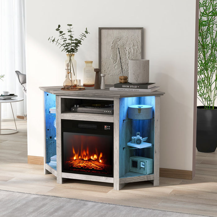 Corner TV Stand with Fireplace Insert and LED Lights