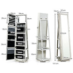 SEDOL 360° Rotating Full-Length Mirrored Jewellery Cabinet | Lockable Jewellery Armoire with 3-Tier Rear Display Shelves | Ultra-Large Storage for 120 Earrings, 78 Rings & 24 Necklaces | Velvet-Lined Boutique Organiser