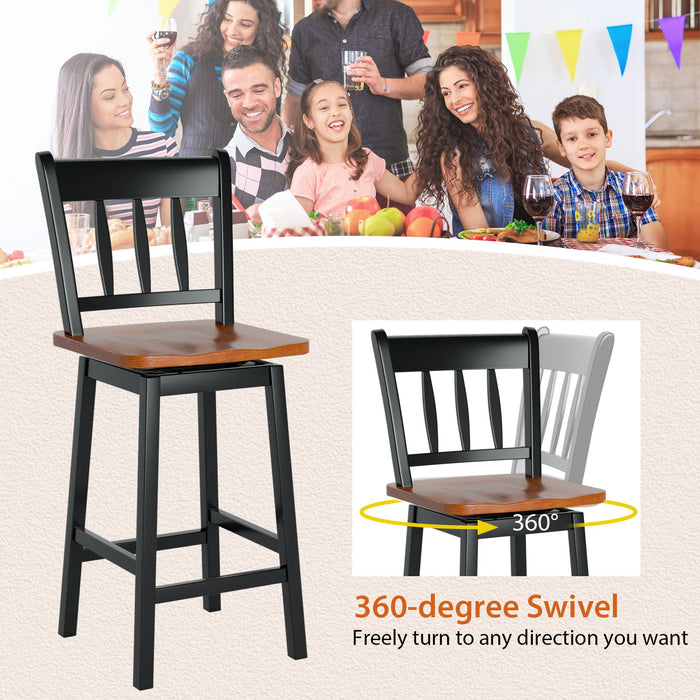 Set of 2 97Cm Swivel Rubber Wood Bar Stools with Backrest and Footrest