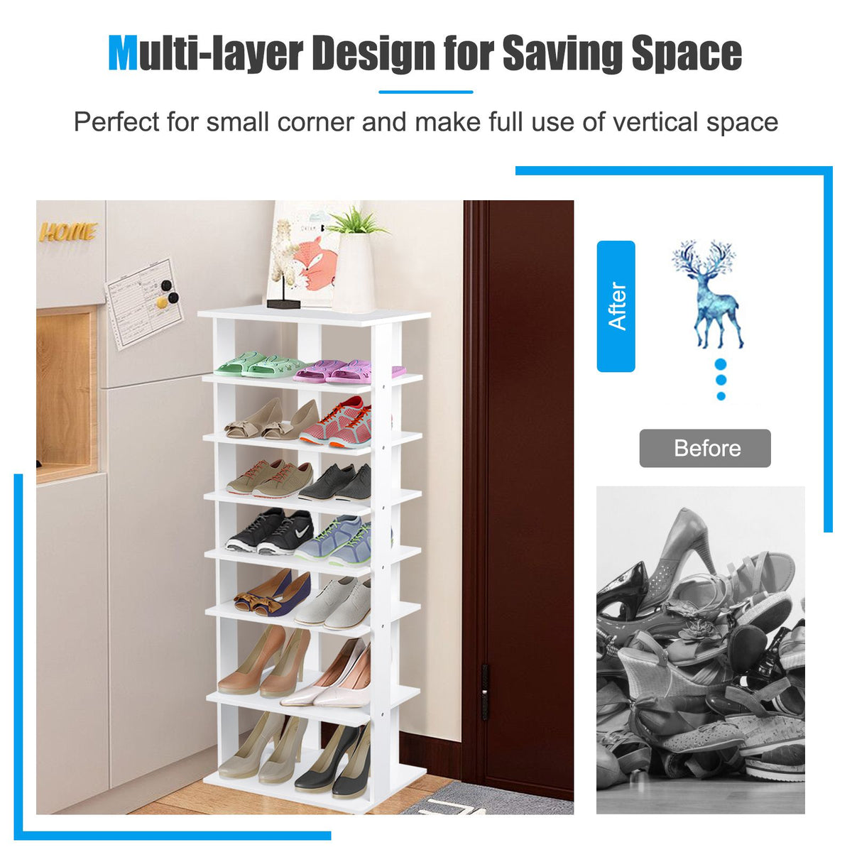 Extra Wide Wooden Vertical Shoe Rack with 7 Shelves