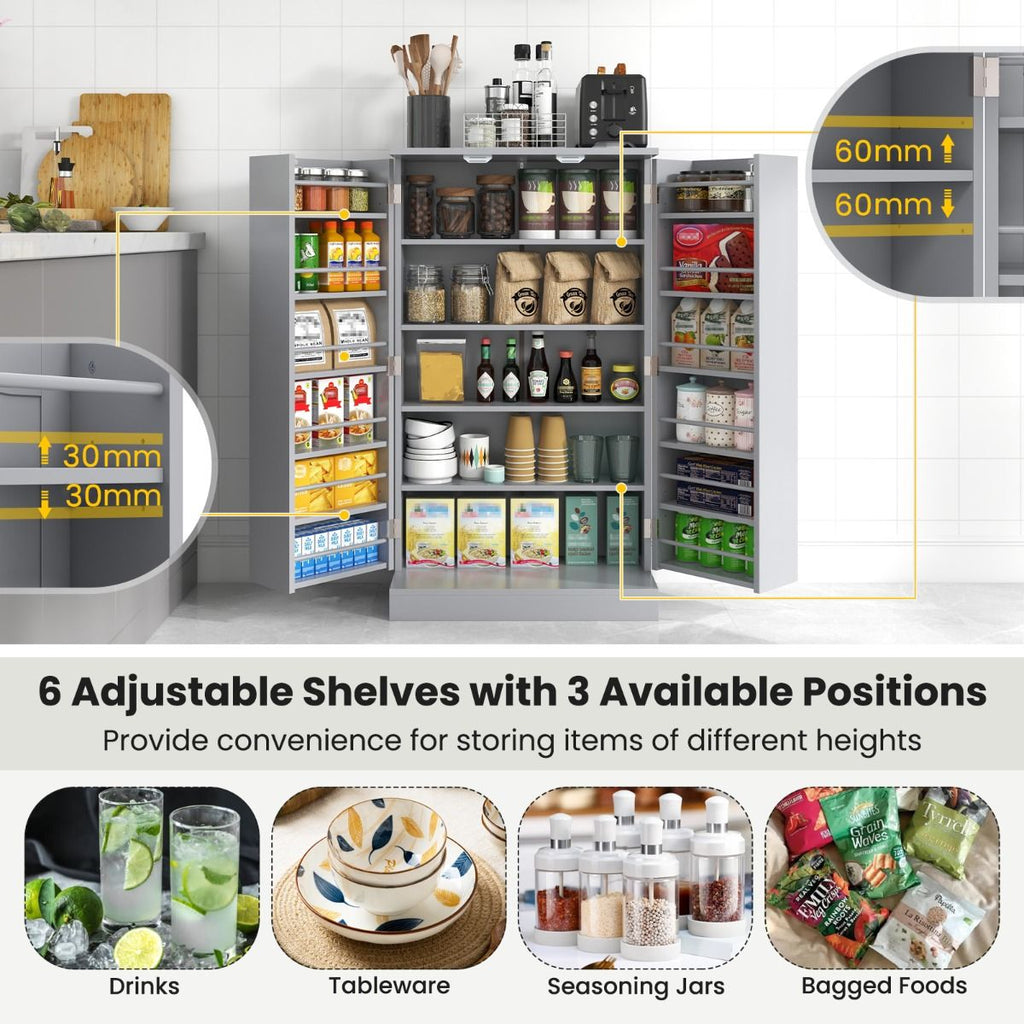 2-Door Pantry Cabinet with 6 Adjustable Shelves