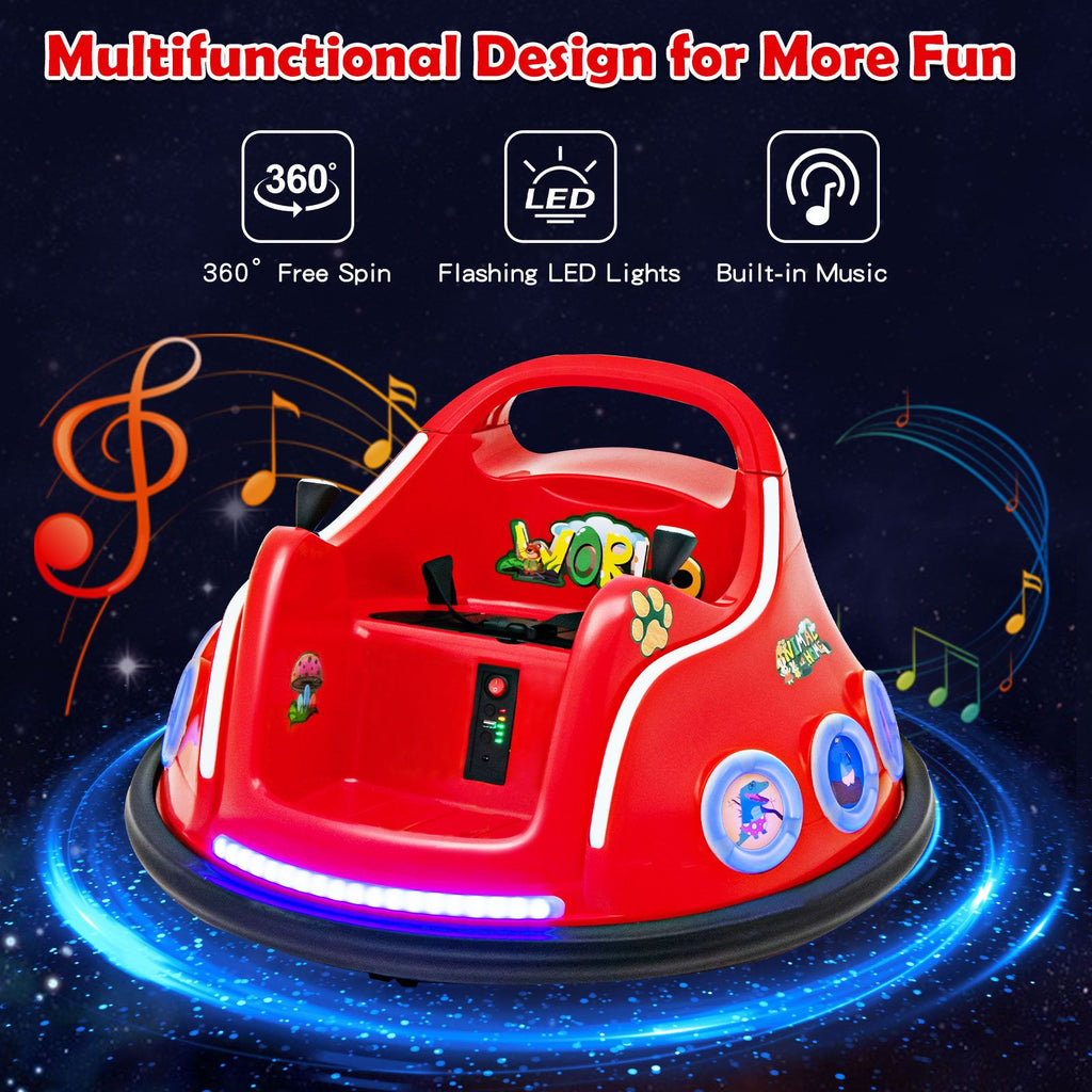 SEDOL 12V High-Performance Kids Bumper Car with 360° Rotation Parental Remote Control Wireless Bluetooth Audio and LED Light Show – 30kg Capacity