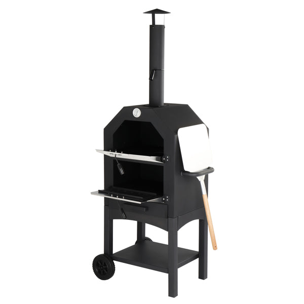 Outdoor Wood-Fired Pizza Oven – Portable Garden Pizza Maker with Stone, Peel & Grill Rack