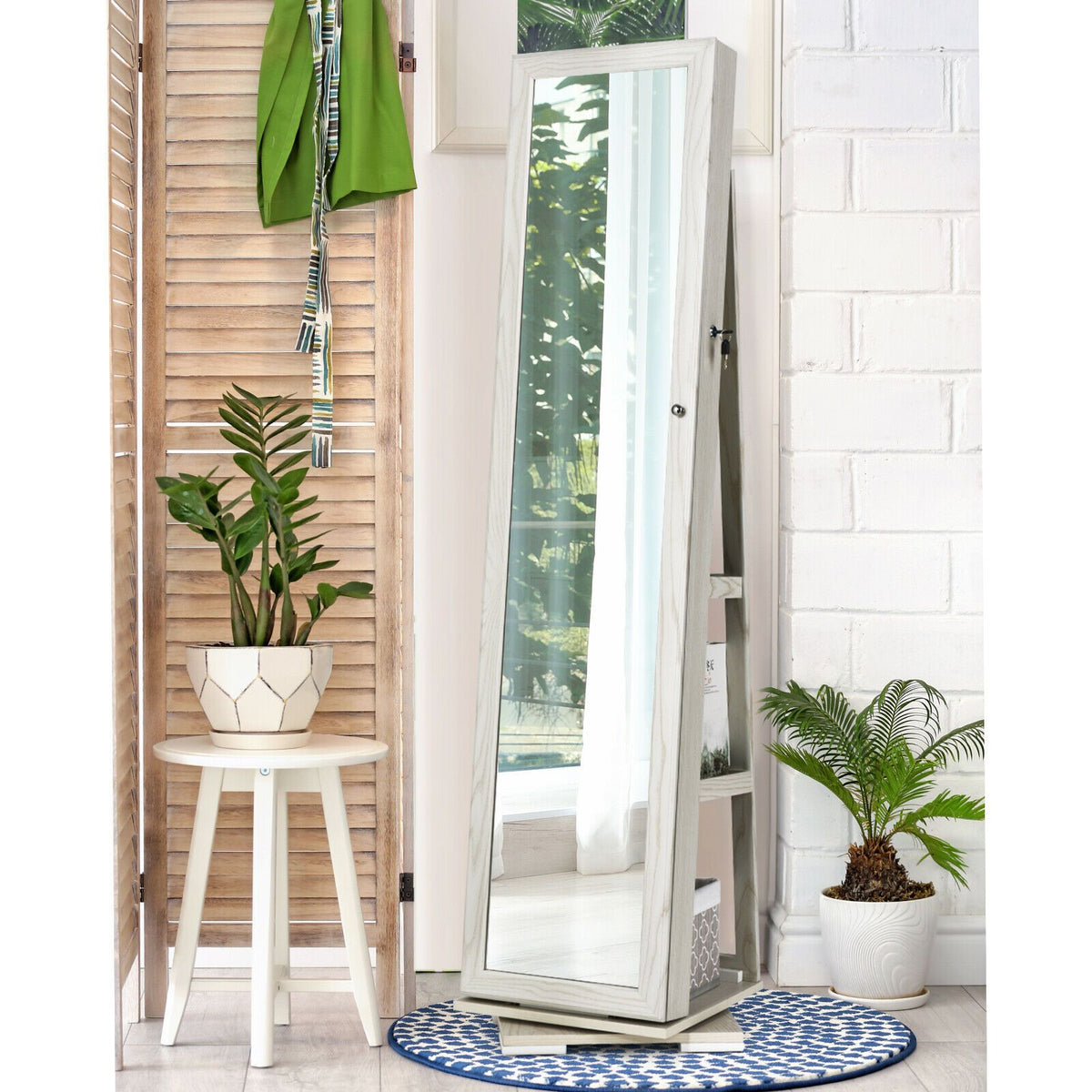 SEDOL 360° Rotating Full-Length Mirrored Jewellery Cabinet | Lockable Jewellery Armoire with 3-Tier Rear Display Shelves | Ultra-Large Storage for 120 Earrings, 78 Rings & 24 Necklaces | Velvet-Lined Boutique Organiser