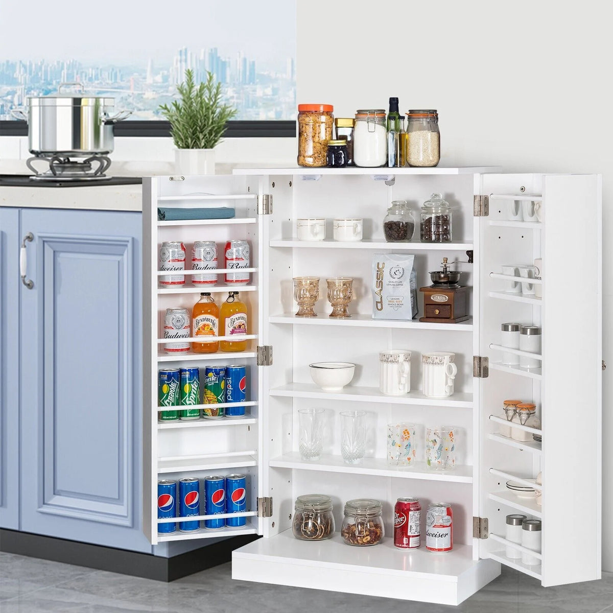 2-Door Pantry Cabinet with 6 Adjustable Shelves