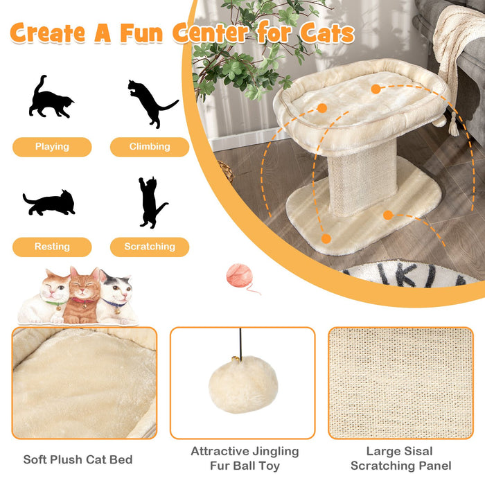 2-Tier Cat Tree with Sleeping Perch Sisal Scratching Plate and Ball
