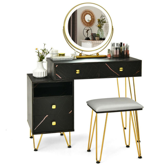 3 Modes Vanity Dressing Table with 3 Color Detachable LED Mirror