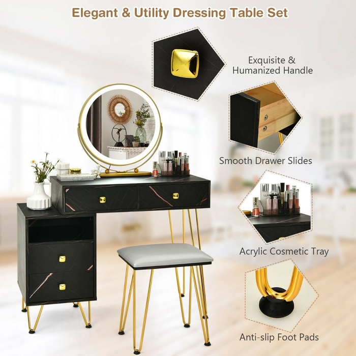 3 Modes Vanity Dressing Table with 3 Color Detachable LED Mirror
