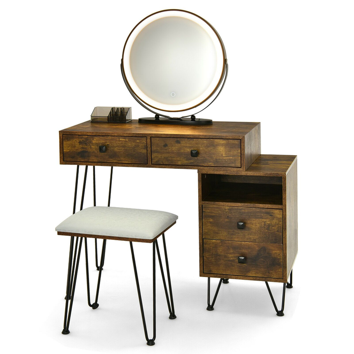 3 Modes Vanity Dressing Table with 3 Color Detachable LED Mirror