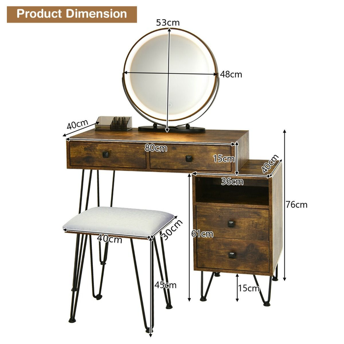 3 Modes Vanity Dressing Table with 3 Color Detachable LED Mirror
