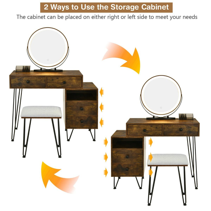 3 Modes Vanity Dressing Table with 3 Color Detachable LED Mirror