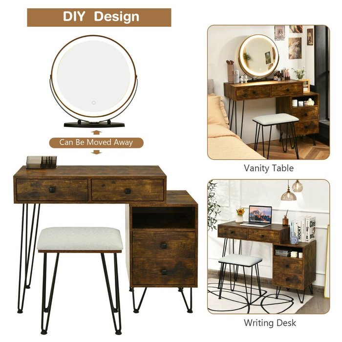 3 Modes Vanity Dressing Table with 3 Color Detachable LED Mirror