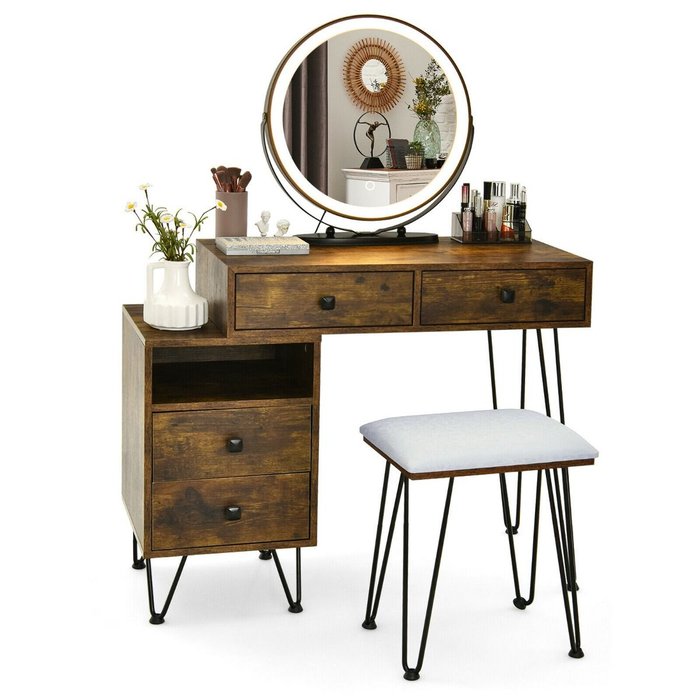 3 Modes Vanity Dressing Table with 3 Color Detachable LED Mirror