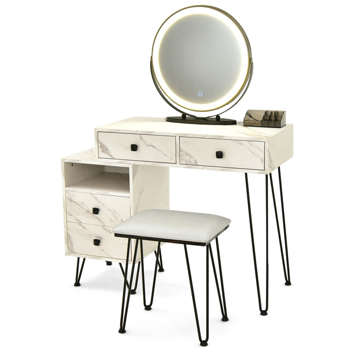 3 Modes Vanity Dressing Table with 3 Color Detachable LED Mirror