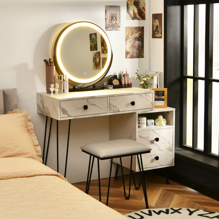 3 Modes Vanity Dressing Table with 3 Color Detachable LED Mirror