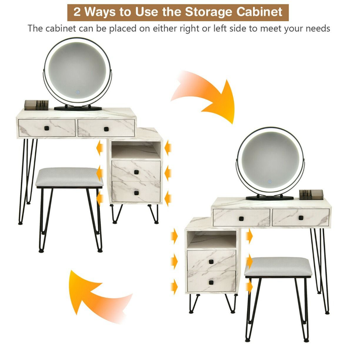 3 Modes Vanity Dressing Table with 3 Color Detachable LED Mirror