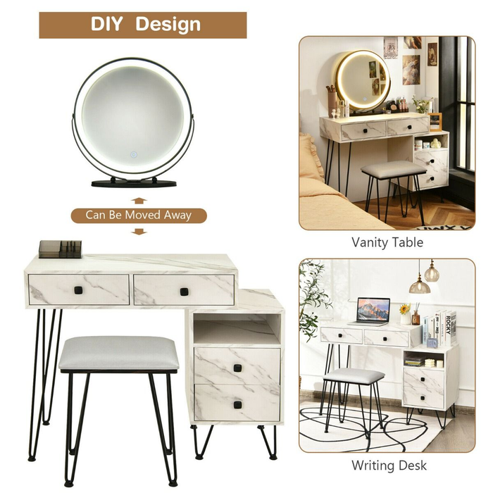3 Modes Vanity Dressing Table with 3 Color Detachable LED Mirror