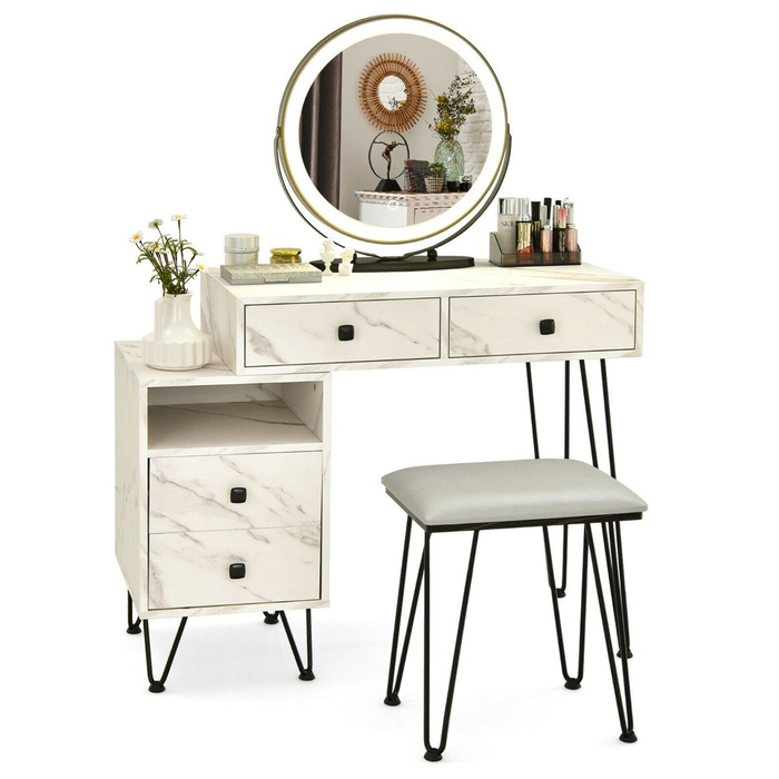 3 Modes Vanity Dressing Table with 3 Color Detachable LED Mirror
