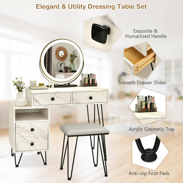 3 Modes Vanity Dressing Table with 3 Color Detachable LED Mirror