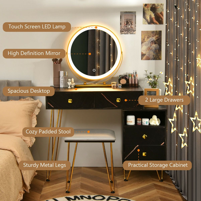 3 Modes Vanity Dressing Table with 3 Color Detachable LED Mirror