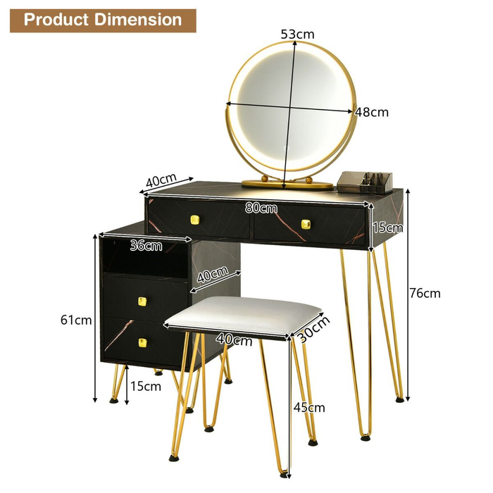 3 Modes Vanity Dressing Table with 3 Color Detachable LED Mirror