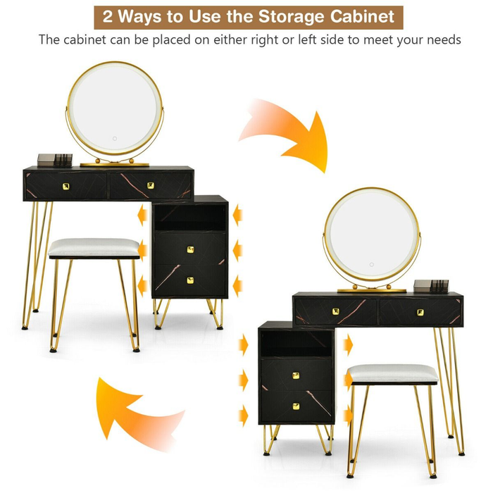 3 Modes Vanity Dressing Table with 3 Color Detachable LED Mirror