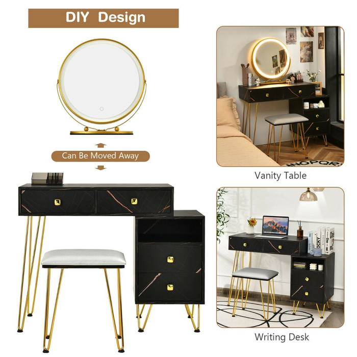 3 Modes Vanity Dressing Table with 3 Color Detachable LED Mirror