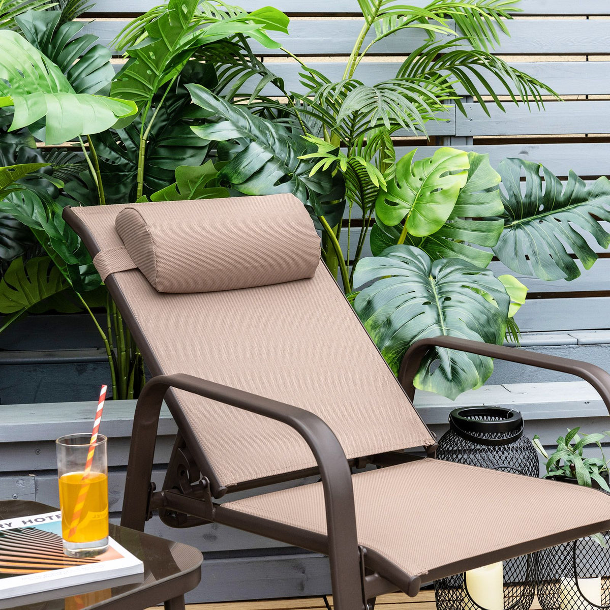 SEDOL 3-Piece Space-Saving Patio Bistro Set | 2 Stackable & Foldable Reclining Chairs with 3-Position Backrest | Tempered Glass Coffee Table | Heavy-Duty 150KG Capacity | Quick-Dry Fabric